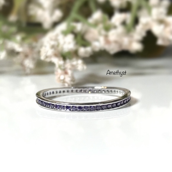 Amethyst CZ Stackable Sterling Silver Ring - Picture 2 of 8